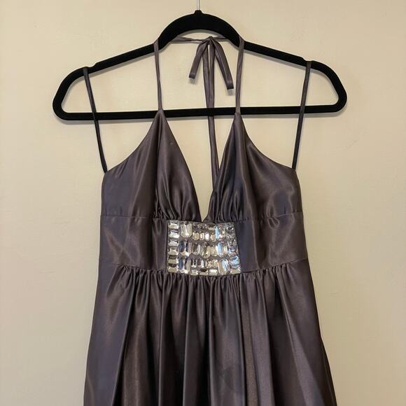 Cache 4 formal mini dress cocktail party rhinestone pleated bubble hemline gray - Picture 2 of 7